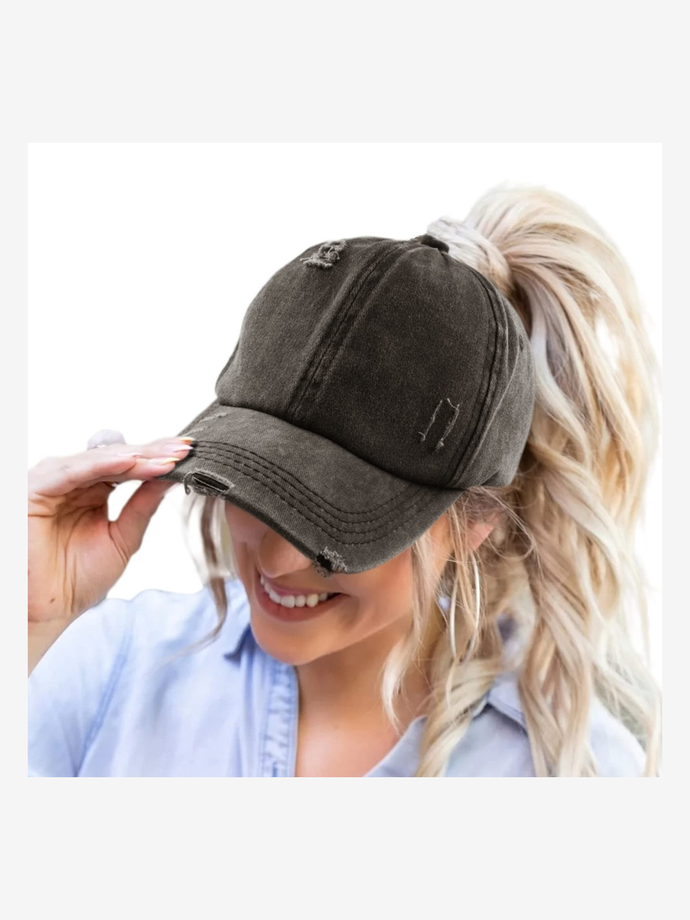 Womens High Ponytail Messy Bun Baseball Caps | Solid Fabric Black | Size OS